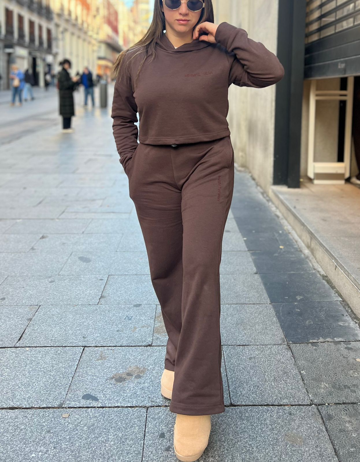 CHOCOLATE CROPPED HOODIE SET