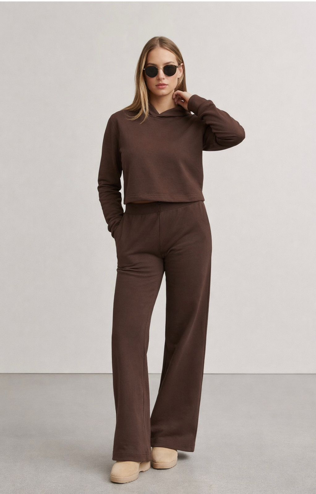 CHOCOLATE CROPPED HOODIE SET